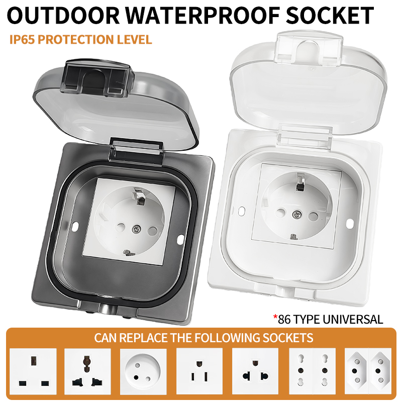 Outdoor Power Outlet Waterproof - Presa esterna impermeabile IP65, piastra a